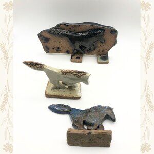 Artist-Signed Ceramic Horse Sculptures – Unique Trio